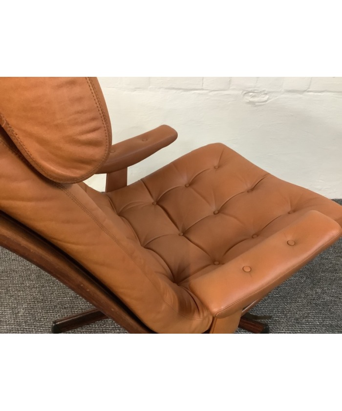 Gote Mobler Leather Reclining Swivel Chair.