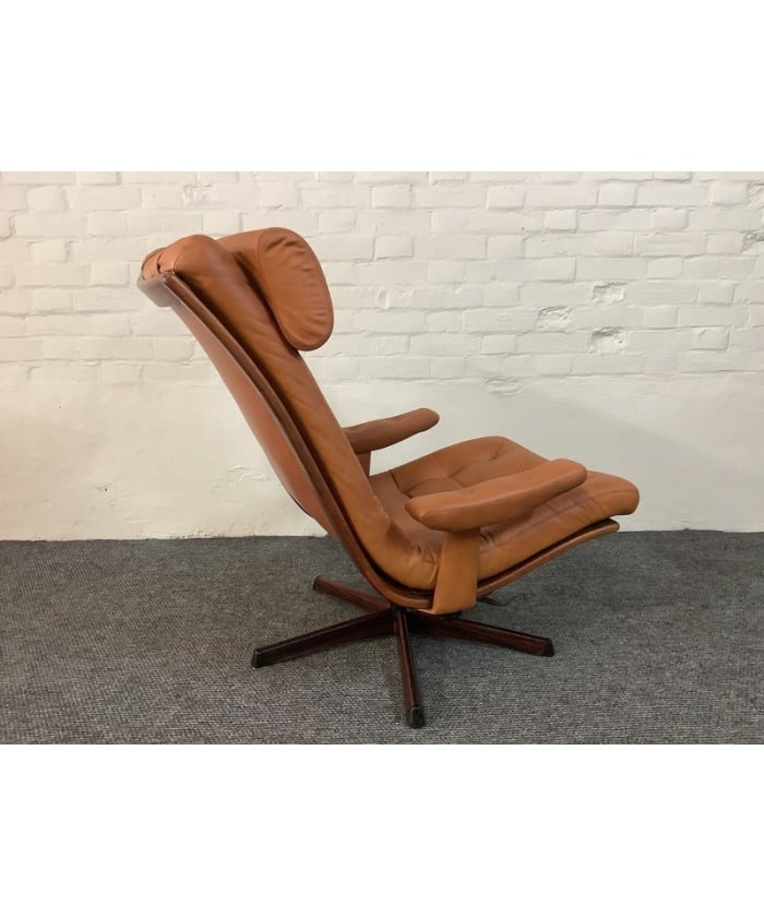 Gote Mobler Leather Reclining Swivel Chair.