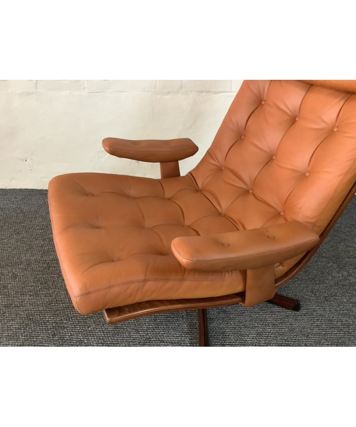 Gote Mobler Leather Reclining Swivel Chair.