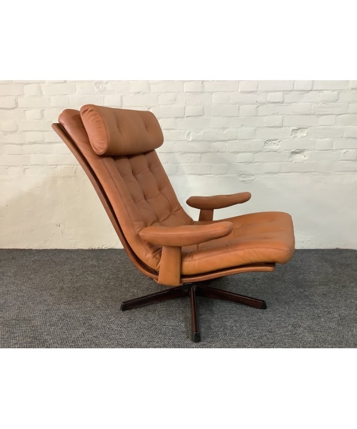 Gote Mobler Leather Reclining Swivel Chair.