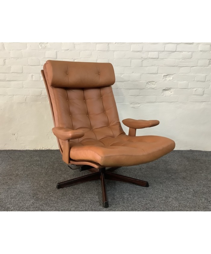 Gote Mobler Leather Reclining Swivel Chair.