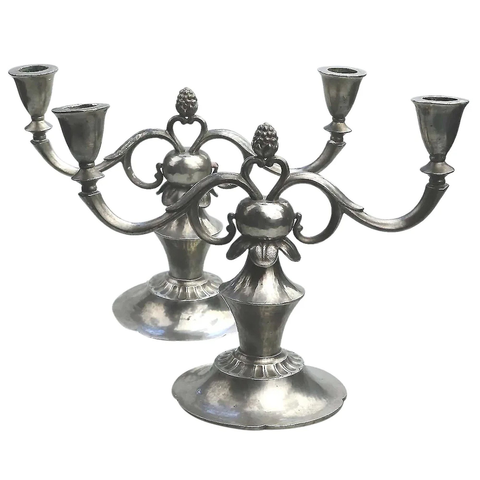 A superior pair of Art Deco Scandinavian pewter Just Andersen Candelabras C.1930
