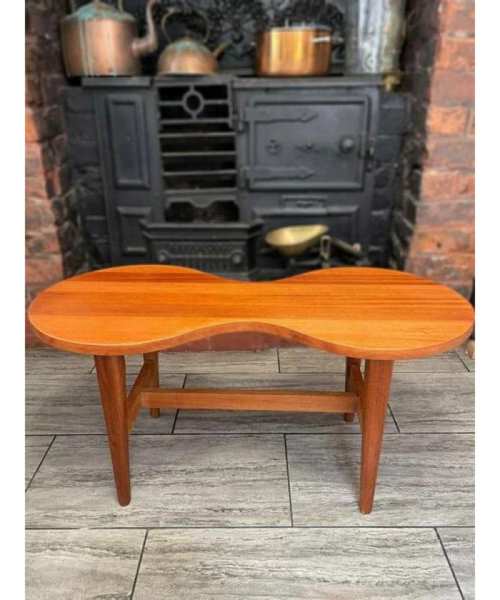 Mid Century Solid Teak Wood Guitar Coffee Table Circa 1960