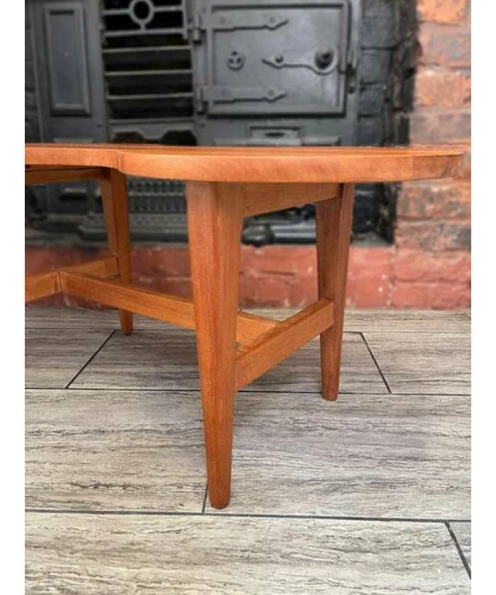 Mid Century Solid Teak Wood Guitar Coffee Table Circa 1960