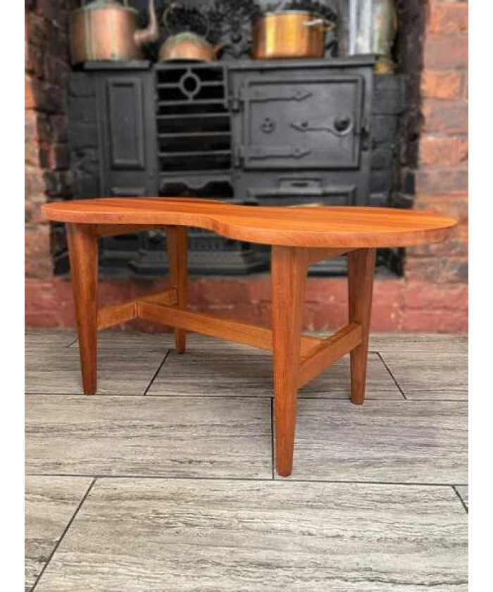 Mid Century Solid Teak Wood Guitar Coffee Table Circa 1960