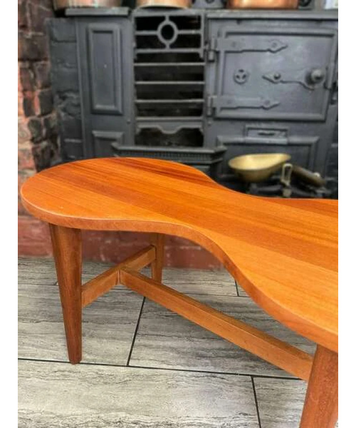 Mid Century Solid Teak Wood Guitar Coffee Table Circa 1960