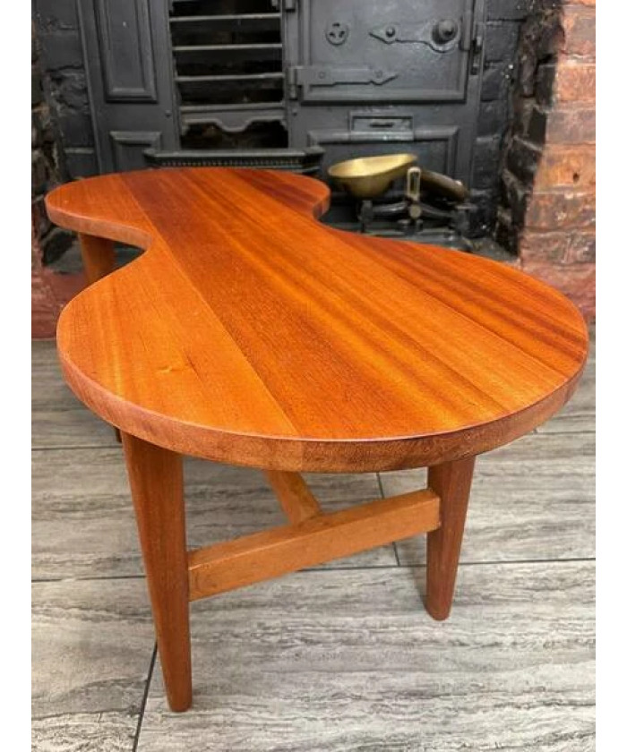 Mid Century Solid Teak Wood Guitar Coffee Table Circa 1960