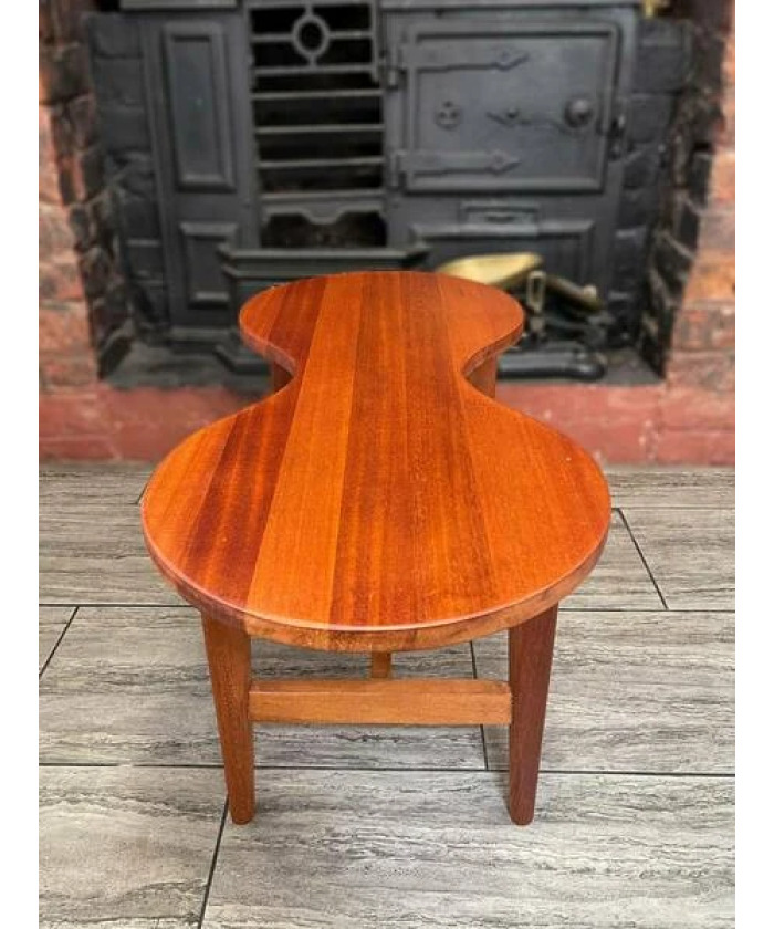 Mid Century Solid Teak Wood Guitar Coffee Table Circa 1960