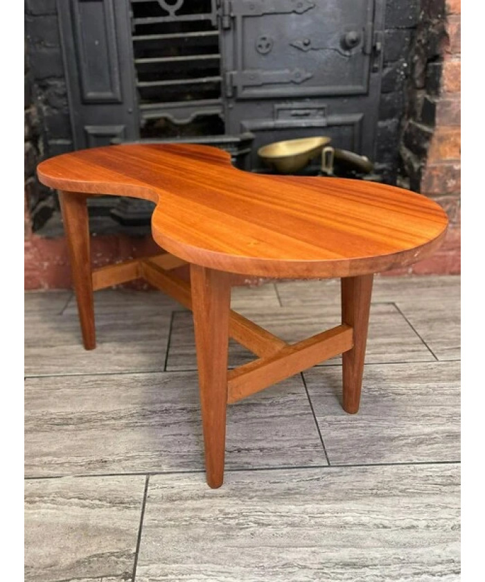 Mid Century Solid Teak Wood Guitar Coffee Table Circa 1960