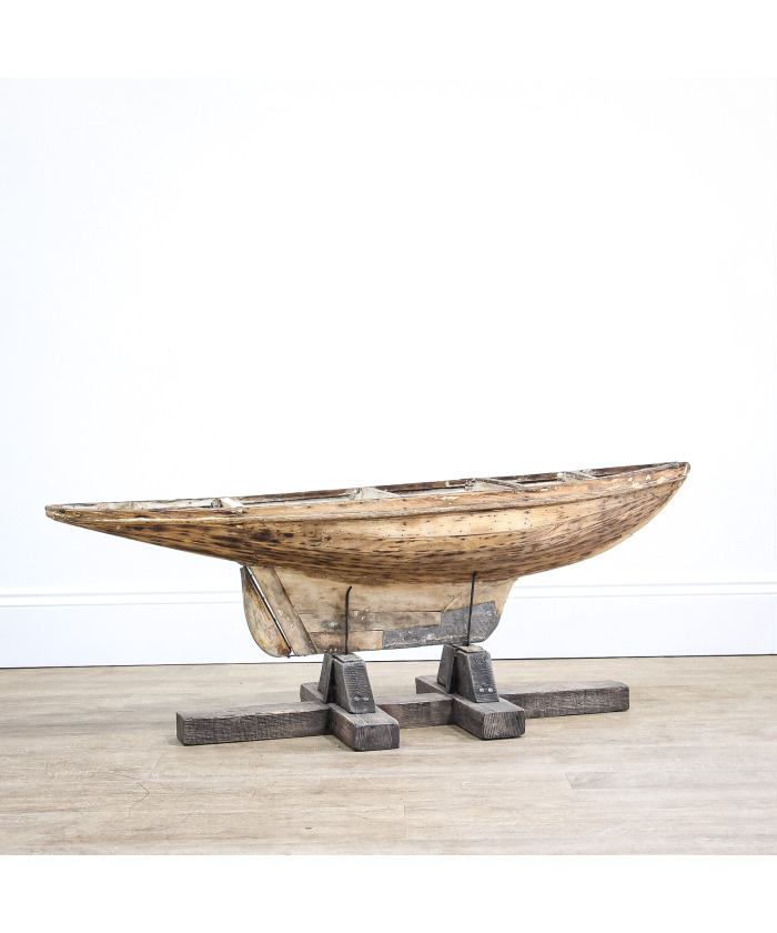 Decorative Wooden Pond Yacht Hull on Stand