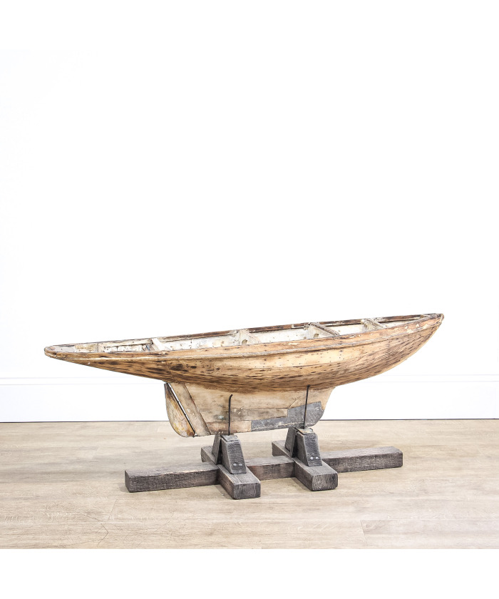 Decorative Wooden Pond Yacht Hull on Stand