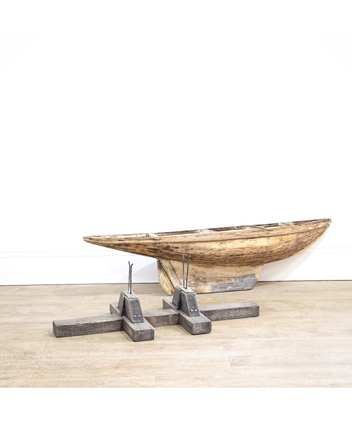 Decorative Wooden Pond Yacht Hull on Stand