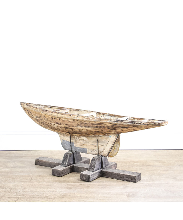 Decorative Wooden Pond Yacht Hull on Stand
