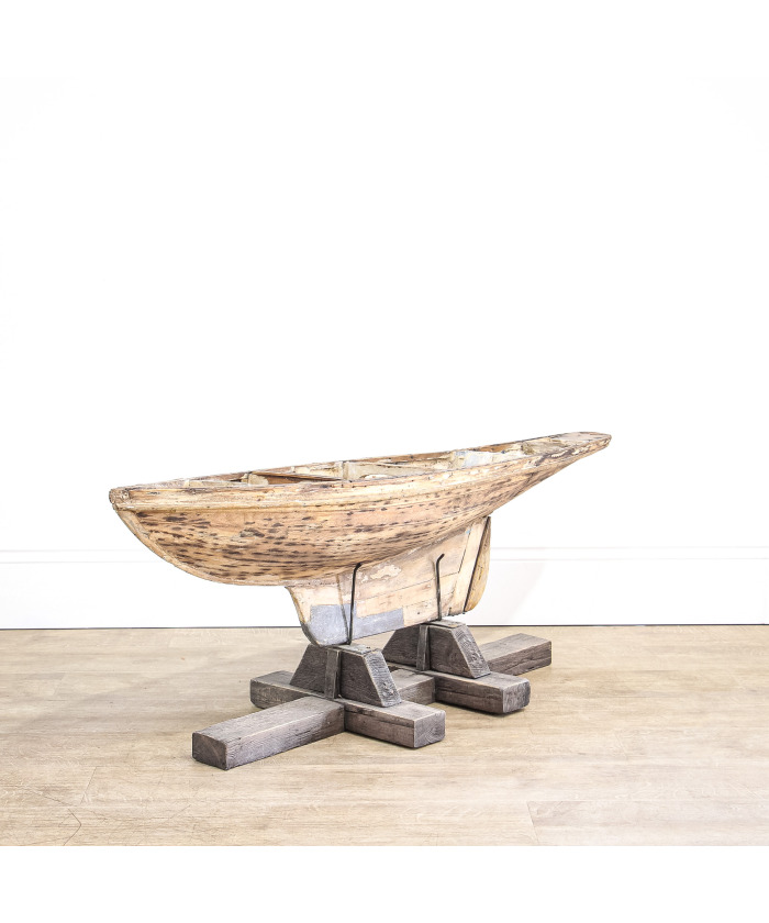 Decorative Wooden Pond Yacht Hull on Stand