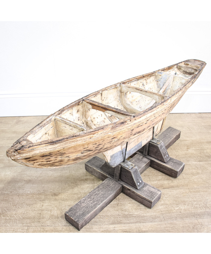 Decorative Wooden Pond Yacht Hull on Stand