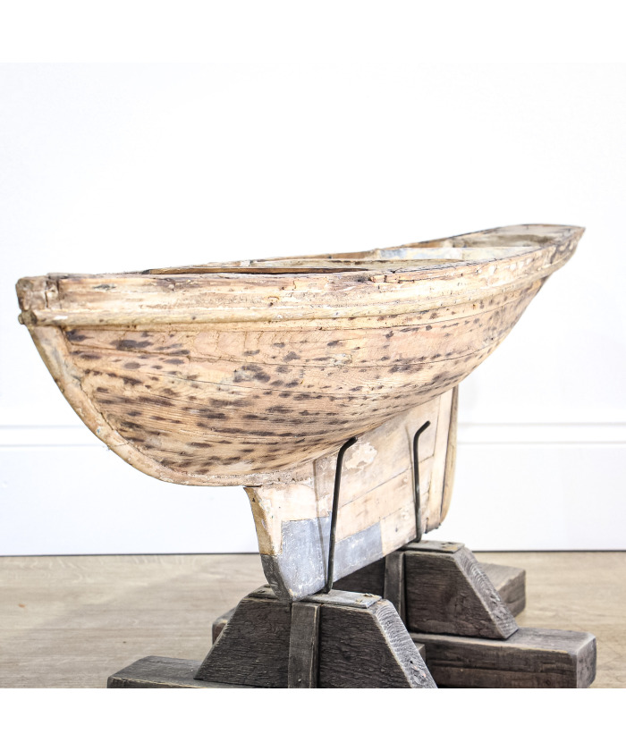 Decorative Wooden Pond Yacht Hull on Stand