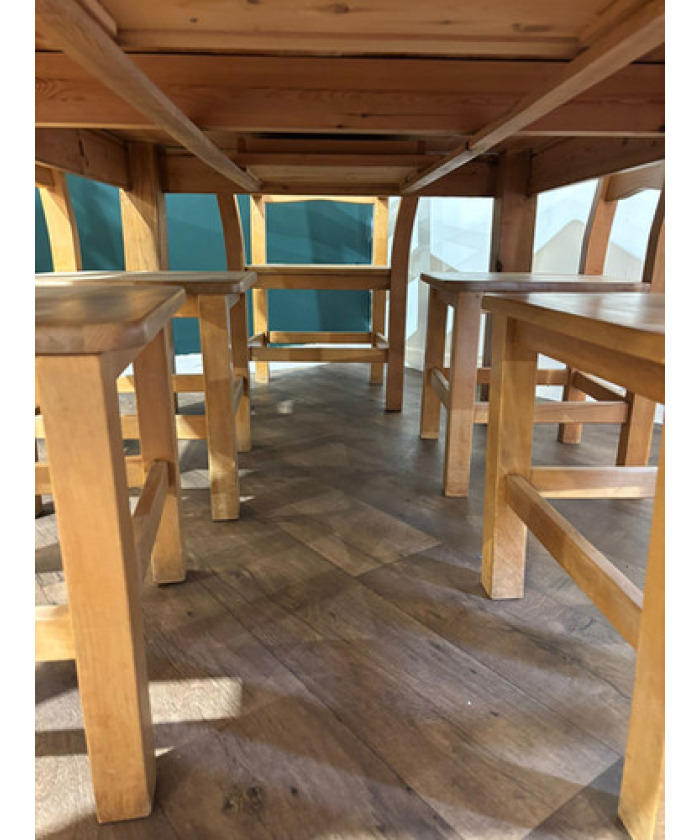 Exquisite Hand-Crafted Solid Pine Farmhouse Table with Six Heavy Beech Chairs