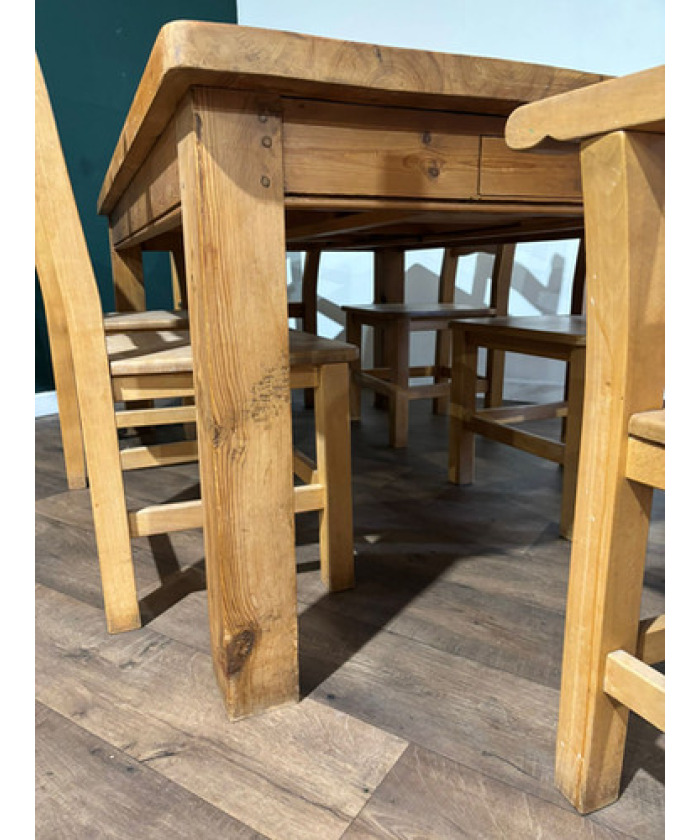 Exquisite Hand-Crafted Solid Pine Farmhouse Table with Six Heavy Beech Chairs