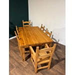 Exquisite Hand-Crafted Solid Pine Farmhouse Table with Six Heavy Beech Chairs