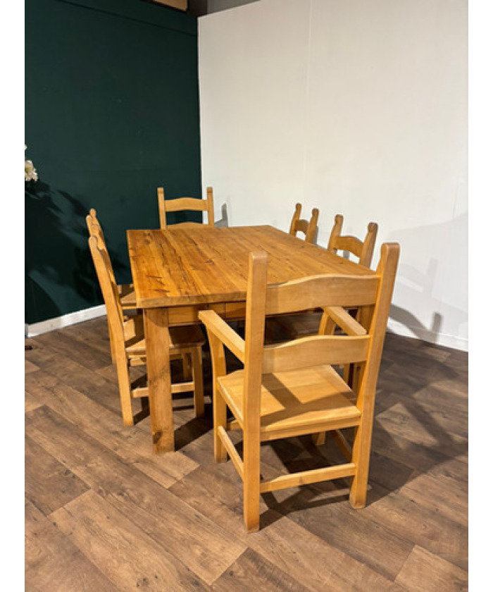 Exquisite Hand-Crafted Solid Pine Farmhouse Table with Six Heavy Beech Chairs