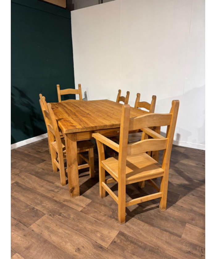Exquisite Hand-Crafted Solid Pine Farmhouse Table with Six Heavy Beech Chairs