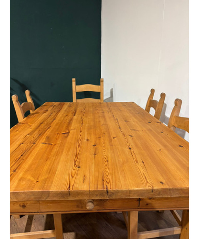 Exquisite Hand-Crafted Solid Pine Farmhouse Table with Six Heavy Beech Chairs