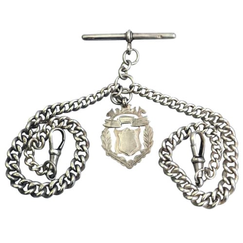 Antique Victorian solid silver graduating double Watch Albert Chain 45g C.1900