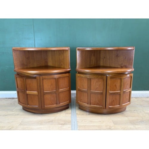 Mid Century Teak Pair Of 2x Corner Bedside Cabinets Nathan -Courier Delivery